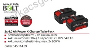 Einhell 18V 2X4,0 Ah Power X-Change Twinpack akku (4511489)