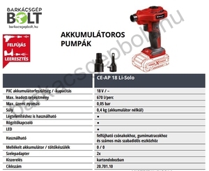 Einhell CE-AP 18 LI-Solo akkus pumpa (2070110)