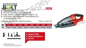 Einhell TE-VC 18 LI-Solo akkus kézi porszívó (2347120)