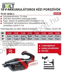 Einhell TE-HV 18/06 LI-Solo akkus kézi porszívó (2347190)