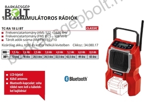 Einhell TC-RA 18 LI BT-Solo akkus rádió (3408017)