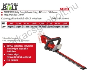 Einhell GC-CH 18/40 LI-Solo akkus sövényvágó (3410940)