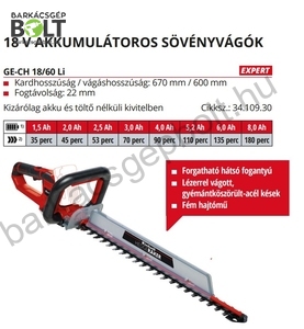 Einhell GE-CH 18/60 LI-Solo akkus sövényvágó (3410930)