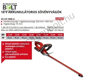 Einhell GC-CH 1846 LI KIT akkus sövényvágó (3410683)