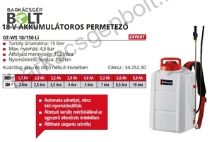 Einhell GE-WS 18/150 LI-Solo akkus permetező (3425230)