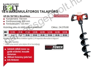 Einhell GP-EA 18/150 Li BL-Solo akkus talajfúró (3437000)