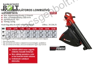 Einhell VENTURRO 18/210-Solo akkus lombszívó lombfújó (3433625)