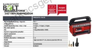 Einhell PRESSITO 18/25-Solo akkus kompresszor (4020420)