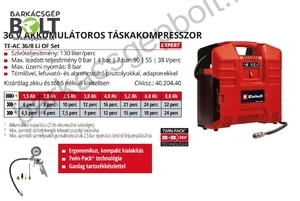 Einhell TE-AC 36/8 Li OF Set-Solo akkus kompresszor (4020440)