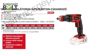 Einhell TE-DY 18 Li-Solo akkus gipszkarton csavarozó (4259980)