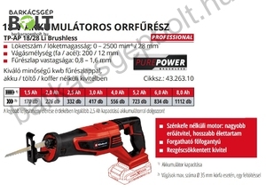 Einhell TP-AP 18/28 Li BL-Solo akkus orrfűrész (4326310)