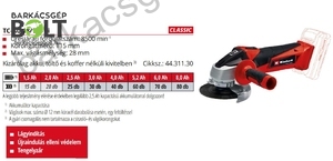 Einhell TC-AG 18/115 Li-Solo akkus sarokcsiszoló (4431130)