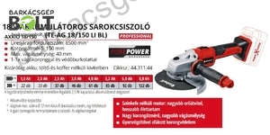 Einhell TE-AG 18/150 LI BL-Solo akkus sarokcsiszoló (4431144)