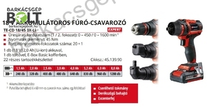 Einhell TE-CD 18/45 3X-Li +22 Kit akkus fúró-csavarozó (4513990)