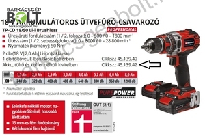 Einhell TP-CD 18/50 Li-i BL-Solo akkus ütvefúró-csavarozó (4513942)