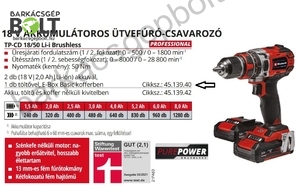 Einhell TP-CD 18/50 Li-i BL Kit akkus ütvefúró-csavarozó (4513940)