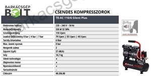 Einhell TE-AC 110/6 Silent Plus elektromos csendes kompresszor (4020600)