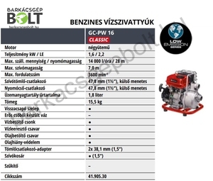 Einhell GC-PW 16 benzinmotoros szivattyú (4190530)