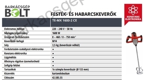 Einhell TE-MX 1600-2 CE elektromos festék és habarcskeverő (4258555)