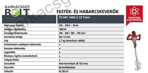 Einhell TE-MX 1600-2 CE Twin elektromos festék és habarcskeverő (4258561)