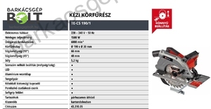 Einhell TE-CS 190/1 elektromos kézi körfűrész (4331005)