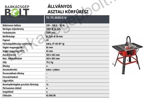 Einhell TC-TS 2025/2 U elektromos asztali körfűrész (4340490)