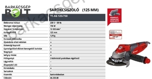 Einhell TE-AG 125/750 elektromos sarokcsiszoló (4430880)